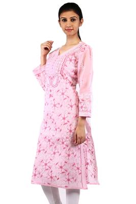 Pink embroidered cotton stitched kurtas-and-kurtis 2