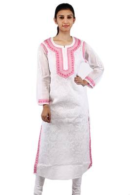 White embroidered cotton stitched kurtas-and-kurtis 1