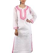 White embroidered cotton stitched kurtas-and-kurtis