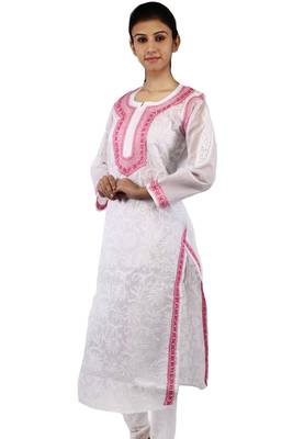 White embroidered cotton stitched kurtas-and-kurtis 2