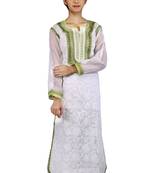 White embroidered cotton stitched kurtas-and-kurtis