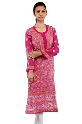 Pink embroidered georgette stitched kurtas-and-kurtis 1