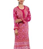 Pink embroidered georgette stitched kurtas-and-kurtis