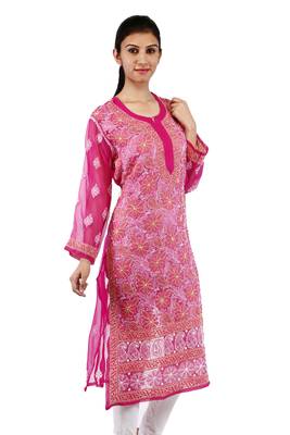 Pink embroidered georgette stitched kurtas-and-kurtis 2