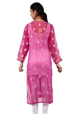 Pink embroidered georgette stitched kurtas-and-kurtis 3