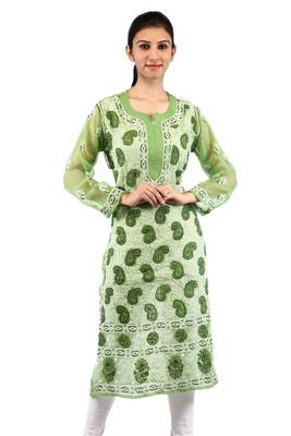 Green embroidered georgette stitched kurtas-and-kurtis 1
