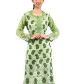 Green embroidered georgette stitched kurtas-and-kurtis