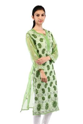 Green embroidered georgette stitched kurtas-and-kurtis 2