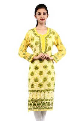 Yellow embroidered georgette stitched kurtas-and-kurtis 1