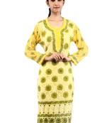 Yellow embroidered georgette stitched kurtas-and-kurtis