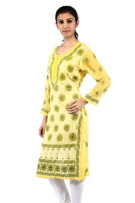 Yellow embroidered georgette stitched kurtas-and-kurtis 2