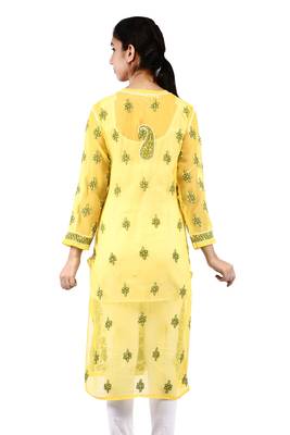 Yellow embroidered georgette stitched kurtas-and-kurtis 3