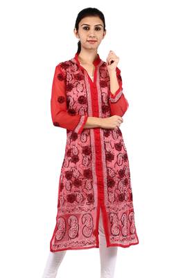 Red embroidered georgette stitched kurtas-and-kurtis 1