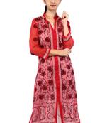 Red embroidered georgette stitched kurtas-and-kurtis