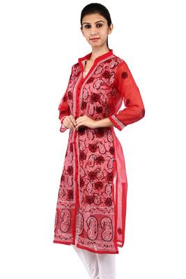 Red embroidered georgette stitched kurtas-and-kurtis 2
