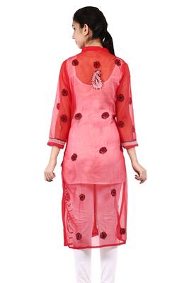 Red embroidered georgette stitched kurtas-and-kurtis 3