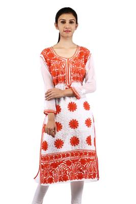 White embroidered georgette stitched kurtas-and-kurtis 1