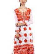 White embroidered georgette stitched kurtas-and-kurtis