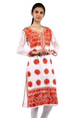 White embroidered georgette stitched kurtas-and-kurtis 2