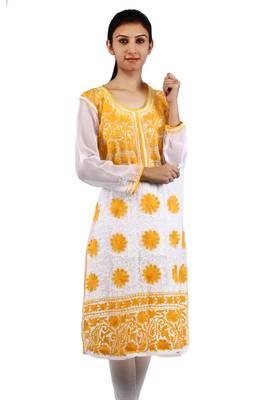 White embroidered georgette stitched kurtas-and-kurtis 1