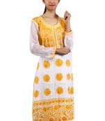 White embroidered georgette stitched kurtas-and-kurtis