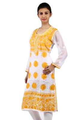 White embroidered georgette stitched kurtas-and-kurtis 2