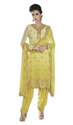 Yellow embroidered georgette salwar with dupatta 1