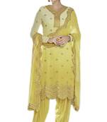 Yellow embroidered georgette salwar with dupatta