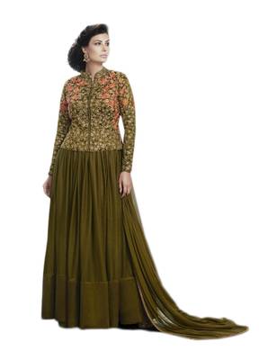 Mehendi embroidered net Anarkali Suit 1