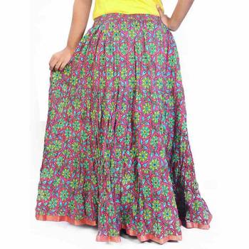 Jaipuri Pink Turquoise Fine Cotton Lehanga Skirt 2