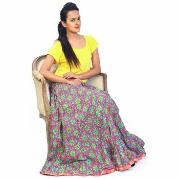 Jaipuri Pink Turquoise Fine Cotton Lehanga Skirt 3