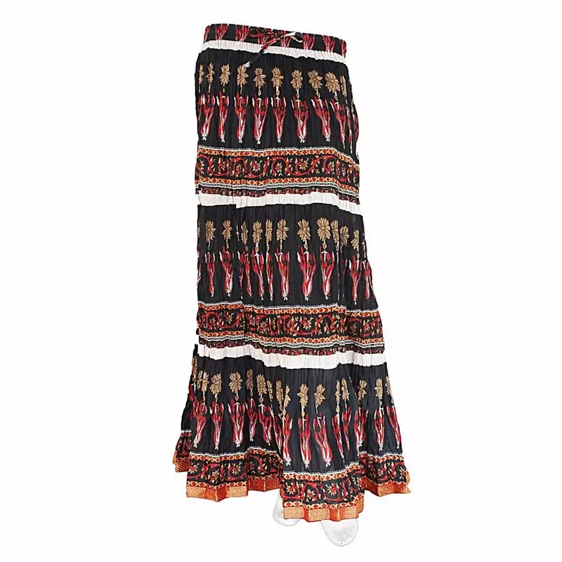 Bollywood Design Black N Red Pure Coton Long Skirt