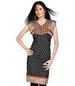 Designer Embroidered Fancy Black Cotton Kurti