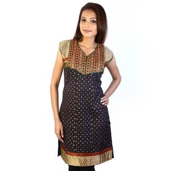 Designer Embroidered Fancy Black Cotton Kurti 3