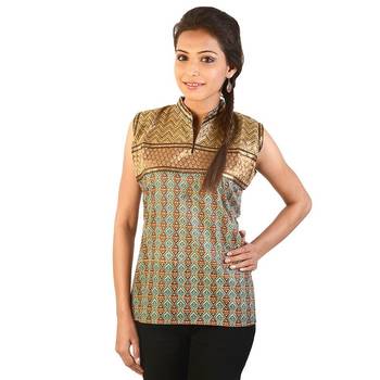 Ethnic Girls Resham Zari Work Brown Cotton Top 1
