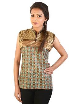 Ethnic Girls Resham Zari Work Brown Cotton Top