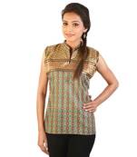 Ethnic Girls Resham Zari Work Brown Cotton Top