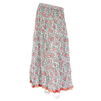 Jaipuri Ethnic Floral Print Long Green Coton Skirt 1