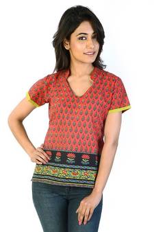 Exclusive Hand Block Printed Red Cotton Kurti