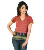 Exclusive Hand Block Printed Red Cotton Kurti