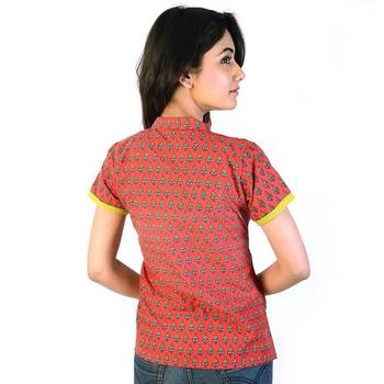 Exclusive Hand Block Printed Red Cotton Kurti 2