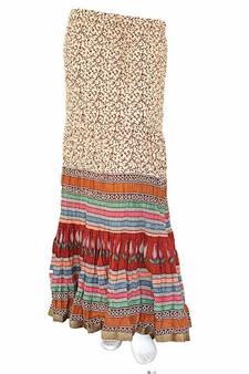 Multicolorcolor Base Handblock Print Long Cotton Skirt
