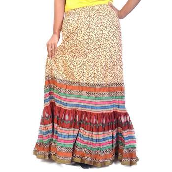 Multicolorcolor Base Handblock Print Long Cotton Skirt 2