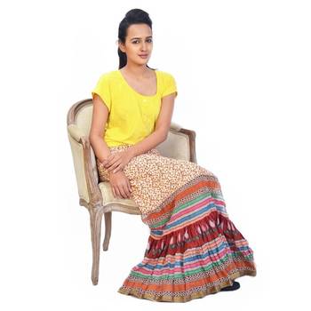 Multicolorcolor Base Handblock Print Long Cotton Skirt 3