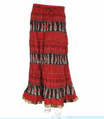 Designer Block Printed Red Base Long Cotton Skirt