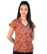 Floral Design Laced Indian Orange Cotton Top