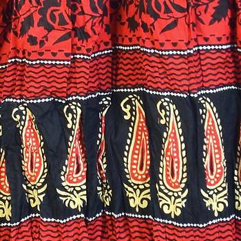 Designer Block Printed Red Base Long Cotton Skirt 4