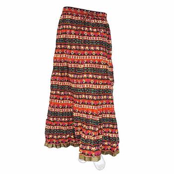 Multicolor Layer Flower Print Design Cotton Long Skirt 1