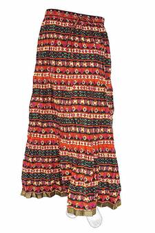 Multicolor Layer Flower Print Design Cotton Long Skirt