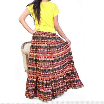 Multicolor Layer Flower Print Design Cotton Long Skirt 2